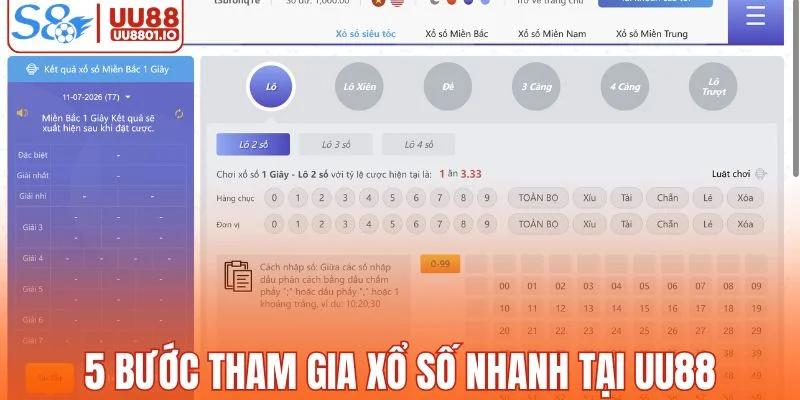 5 bước tham gia xổ số nhanh tại UU88