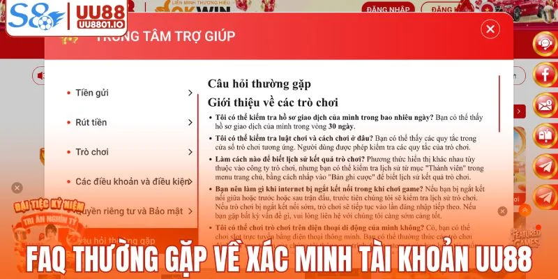 FAQ thường gặp về xác minh tài khoản UU88