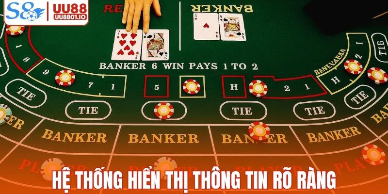 Hệ thống Baccarat hiển thị thông tin rõ ràng