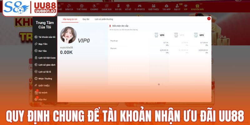 Quy định chung về tài khoản để nhận ưu đãi UU88