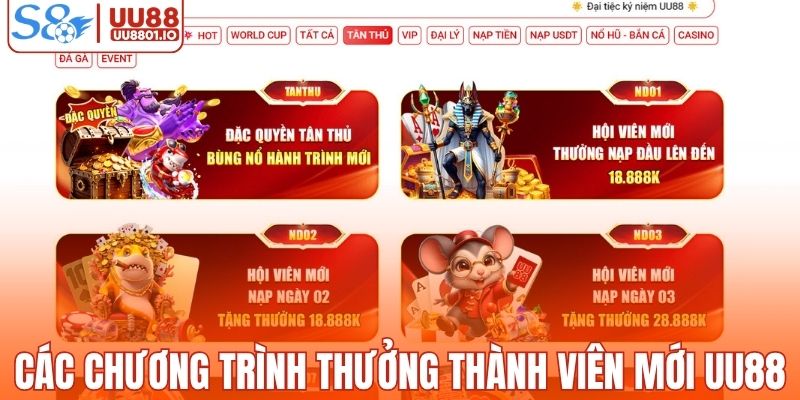 Tổng hợp chương trình thưởng thành viên mới UU88